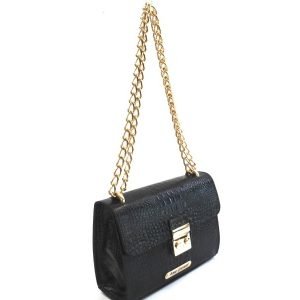 Black Croc-print Shoulder Bag