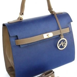 Blue Top Handle Leather Bag