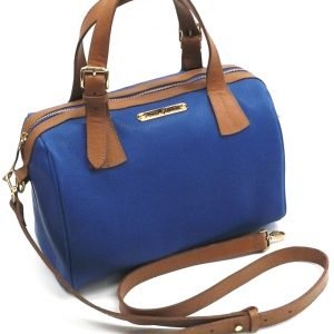 Blue Satchel with Brown Design