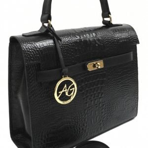 Crocodile-embossed Top Handle Leather Bag