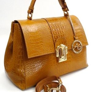 Yellow Embossed  Leather Top Handle