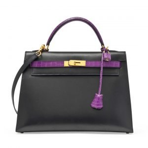 Black leather top handle bag