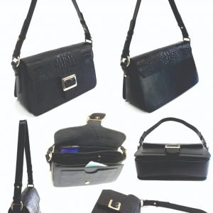 Black Shoulder Bag with Embossed Design