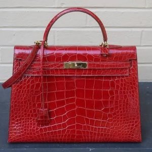 Red Crocodile embossed Leather Bag