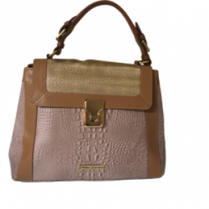 Embossed Beige Top handle with Brown Trimming