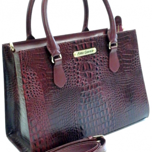 Croc-embossed Satchel Bag